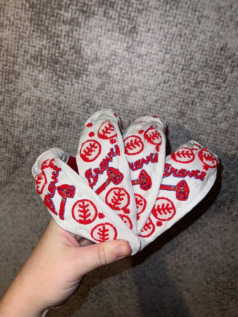 Beaded Braves Headband Go Braves Atlanta Braves Headband Etsy