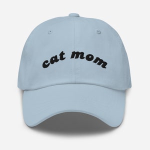 Cat Mom Baseball Hat, Gifts For Mom, Trendy, Baby Blue Hat