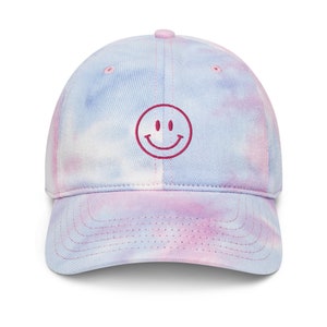 Embroidered Hot Pink Smiley Face Tie dye Baseball Hat