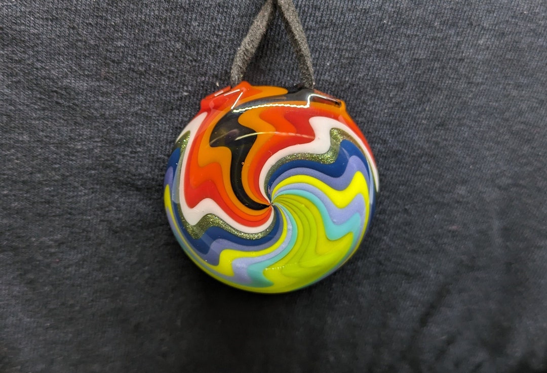 Heady Glass Hand Blown Pendant Wig Wag Spiral Trippy Art Made in USA