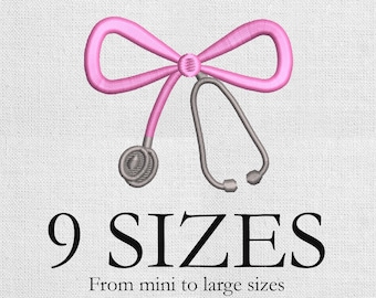 Diseño de bordado de lazo de estetoscopio - Diseño de bordado de lazo de estetoscopio en miniatura - Archivo médico de enfermera - Bordado a máquina para atención médica