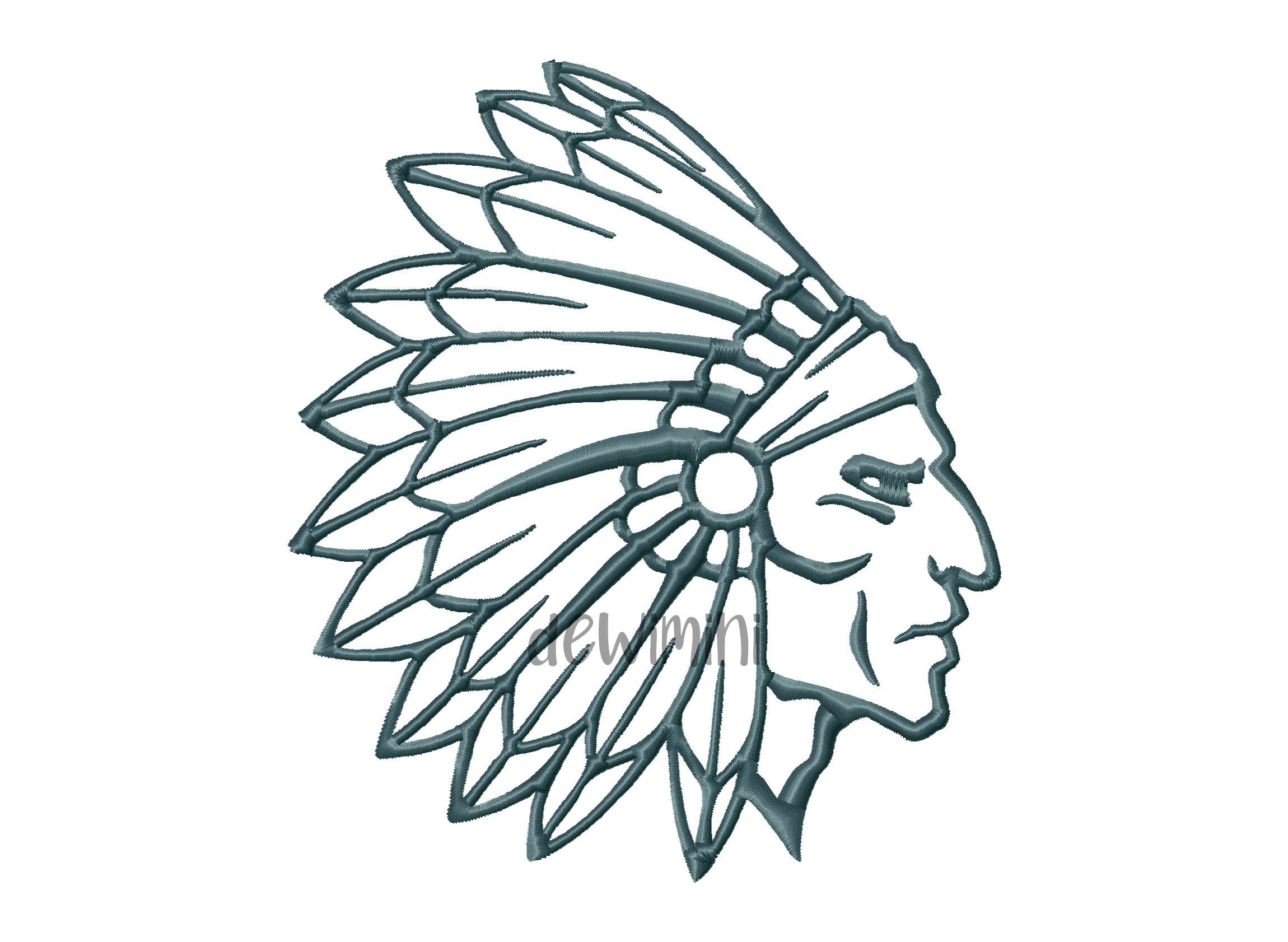 Indian Head Applique  Embroidery Design, Machine Embroidery Design, 5 Sizes