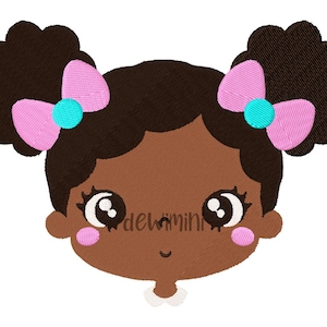 Afro Girls Cute Baby Face Embroidery Design, African American Girl Embroidery Design, Machine Embroidery Design, 5 Sizes