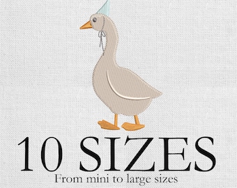 Cute Silly Goose Embroidery Design, Lovely Goose with Party Hat Embroidery File, Machine embroidery, mini goose