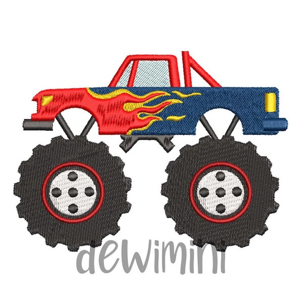 Monster truck flame embroidery design, Vehicle Embroidery Design, Machine Embroidery Design, 4 Sizes, Instant Download