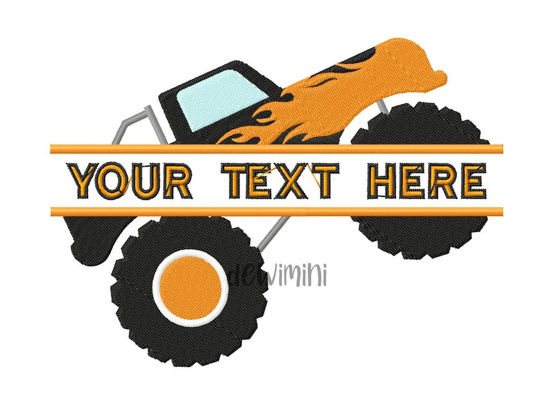 Monster Truck Embroidery Design, Split Monster Truck Embroidery Design