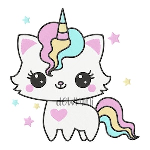 Unicorn Cat Embroidery Design, Rainbow Cat Embroidery, Kitten Embroidery Design, Cat Embroidery, 5 Sizes