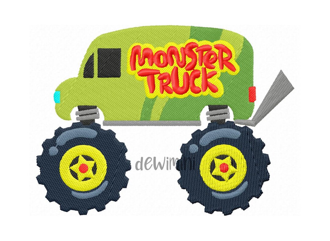 Monster Truck Embroidery Design, Van Monster Truck Embroidery Design