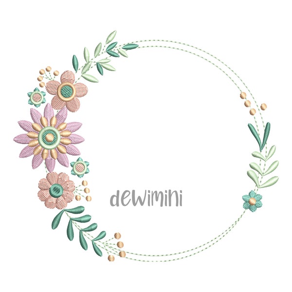 Monogram Flower Frame embroidery designs, Flower embroidery design machine embroidery pattern, Monogram Embroidery, 5 Sizes