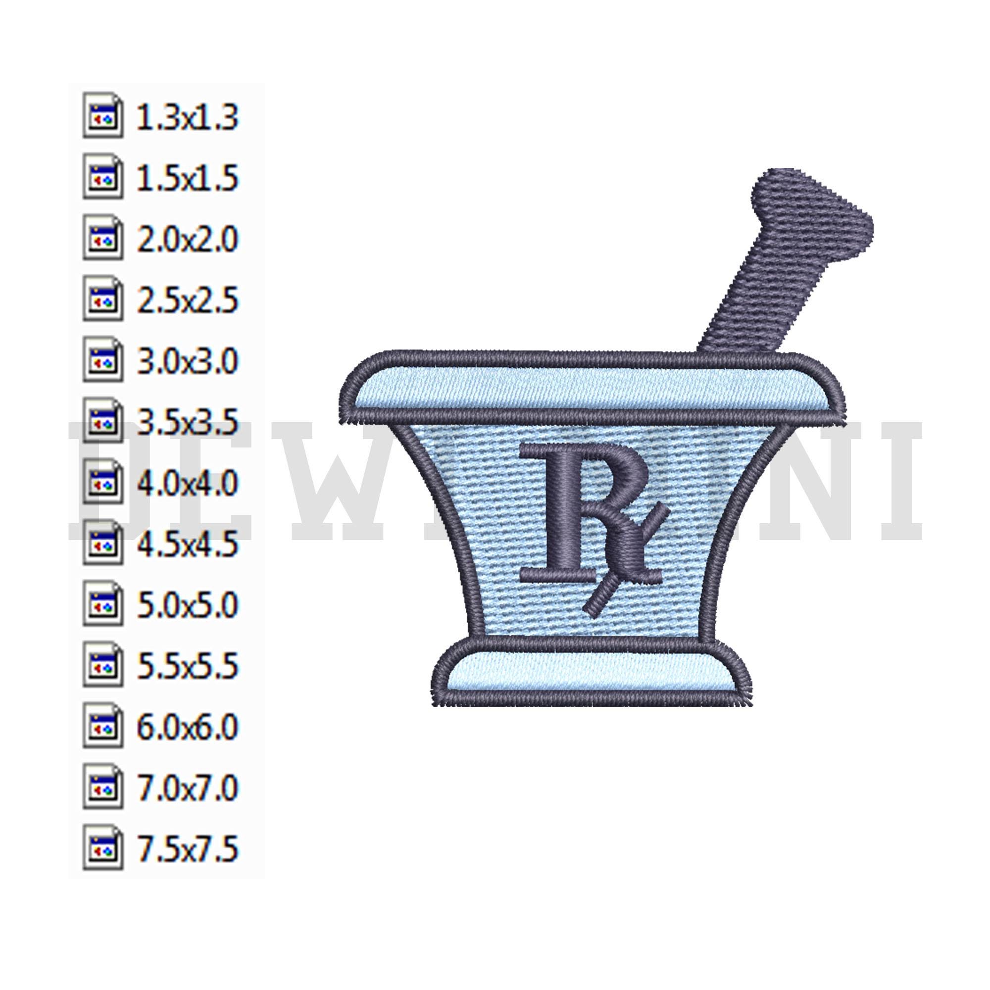 RX Mortar Pestle Embroidery Design, Pharmacist Machine Embroidery ...
