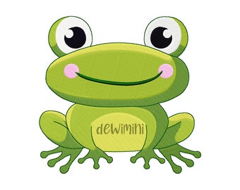 Frog embroidery design, Baby frog Machine Embroidery Designs, Green frog Machine Embroidery Design Files, 5 sizes