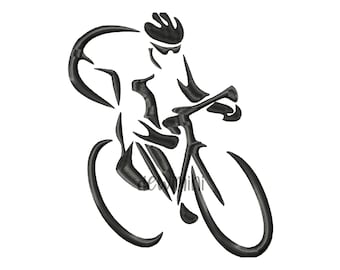 Cyclist Embroidery Design, Racing Cyclist Outline Embroidery Design, Sport Embroidery Design, 5 Sizes