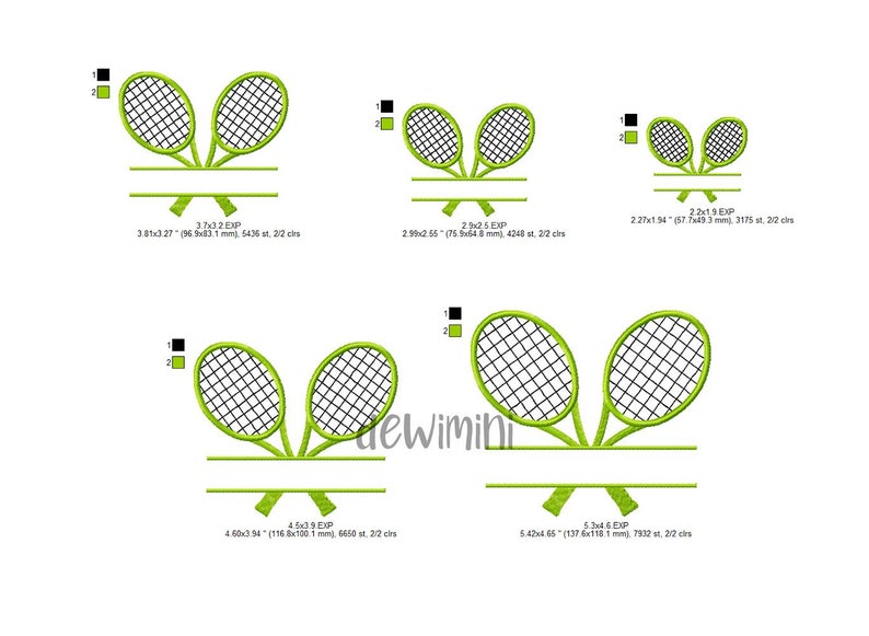 Split Tennis Rackets Embroidery Design, Tennis Ball Embroidery Design, Tennis embroidery design, Sport Embroidery, Ball Embroidery, 5 Sizes zdjęcie 2