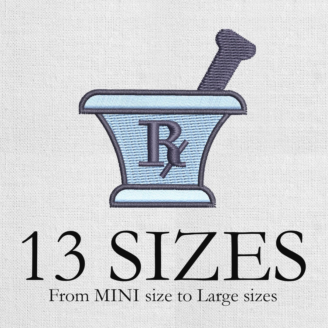 RX Mortar Pestle Embroidery Design, Pharmacist Machine Embroidery ...