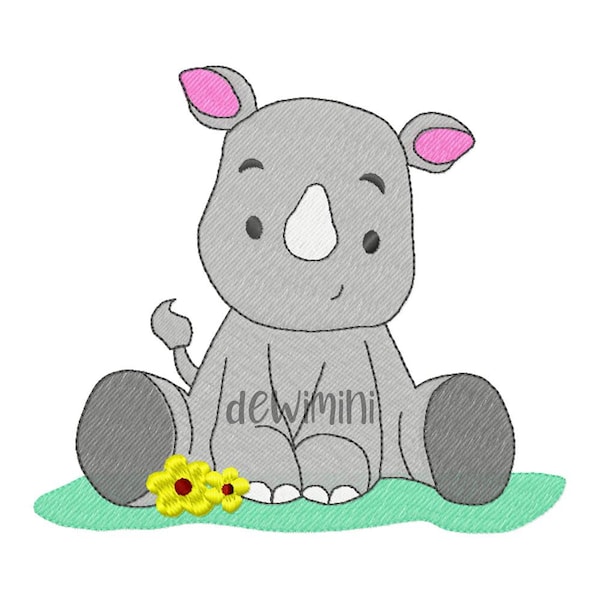 Cute Rhino embroidery designs, Animal embroidery design, machine embroidery pattern, baby boy embroidery file, girl embroidery, 5 Sizes