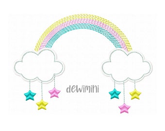 Cute Cloud Stars embroidery design, Cloud embroidery design, Rainbow embroidery design, Baby girl embroidery, rainbow sky stars embroidery