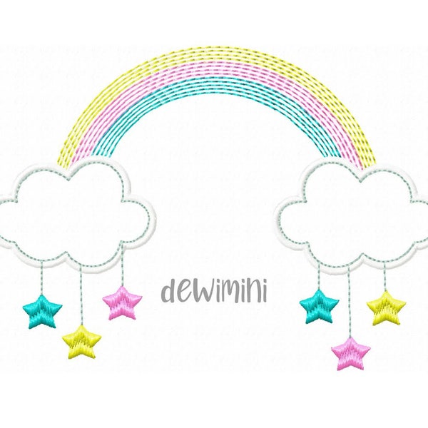 Cute Cloud Stars embroidery design, Cloud embroidery design, Rainbow embroidery design, Baby girl embroidery, rainbow sky stars embroidery