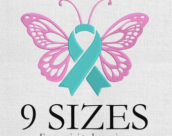 Butterfly Awareness Ribbon embroidery design, Cancer PES , Cancer Awareness emboidery design, machine embroidery