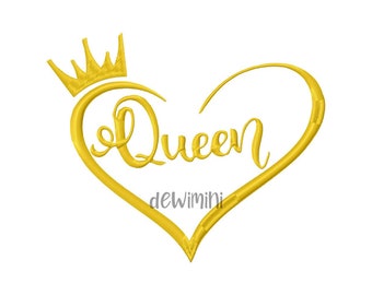 Queen Heart with Crown Embroidery Design, Queen Machine Embroidery Design, Birthday Queen Embroidery Design, 5 Sizes