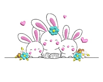 Family Bunny Embroidery Design, Animals, 5 Sizes (Digital Download)