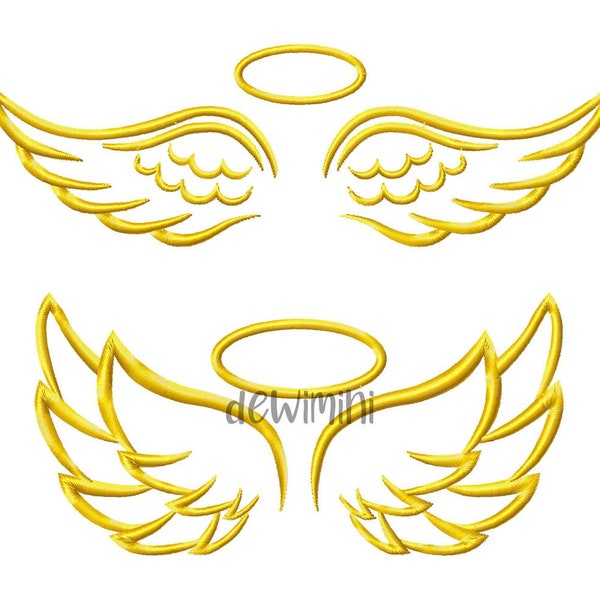 Angel Wings Embroidery Design, Halo Angel Wings Embroidery Design, Baby Embroidery Pattern, 2 Design, 5 Sizes