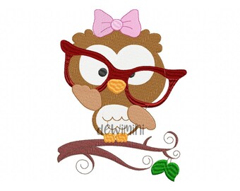 Owl with Glasses Embroidery Design, Baby Animal Pattern (Digital Download)