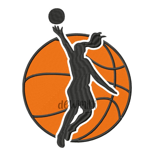 Conception de broderie de basket-ball, conception de broderie de fille de joueurs de basket-ball, point rempli de basket-ball, conception de broderie de sport, 5 tailles