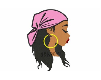Diseño de bordado de hermana afro, diseño de bordado de mujer africana con sombrero, diseño de bordado a máquina, 4 tamaños, descarga instantánea