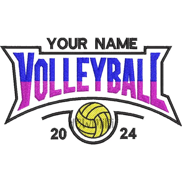 Volleyball team name custom embroidery design, Volleyball Embroidery Designs, Split Volleyball Embroidery, Volleyball Embroidery, 4 Sizes