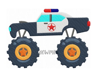 Police Monster Truck Embroidery Design, Monster Truck Embroidery Design, Vehicle Embroidery Design, Machine Embroidery Design, 5 Sizes