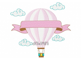 Cute Balloon embroidery designs, Balloon embroidery designs, Hot air balloon embroidery design, Sky clouds embroidery file, 5 Sizes