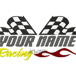 Split Name Racing vlaggen Borduurontwerp, Geruite Racing vlaggen Borduurontwerp, Autorace Borduurontwerp, Machineborduurwerk, 5 maten