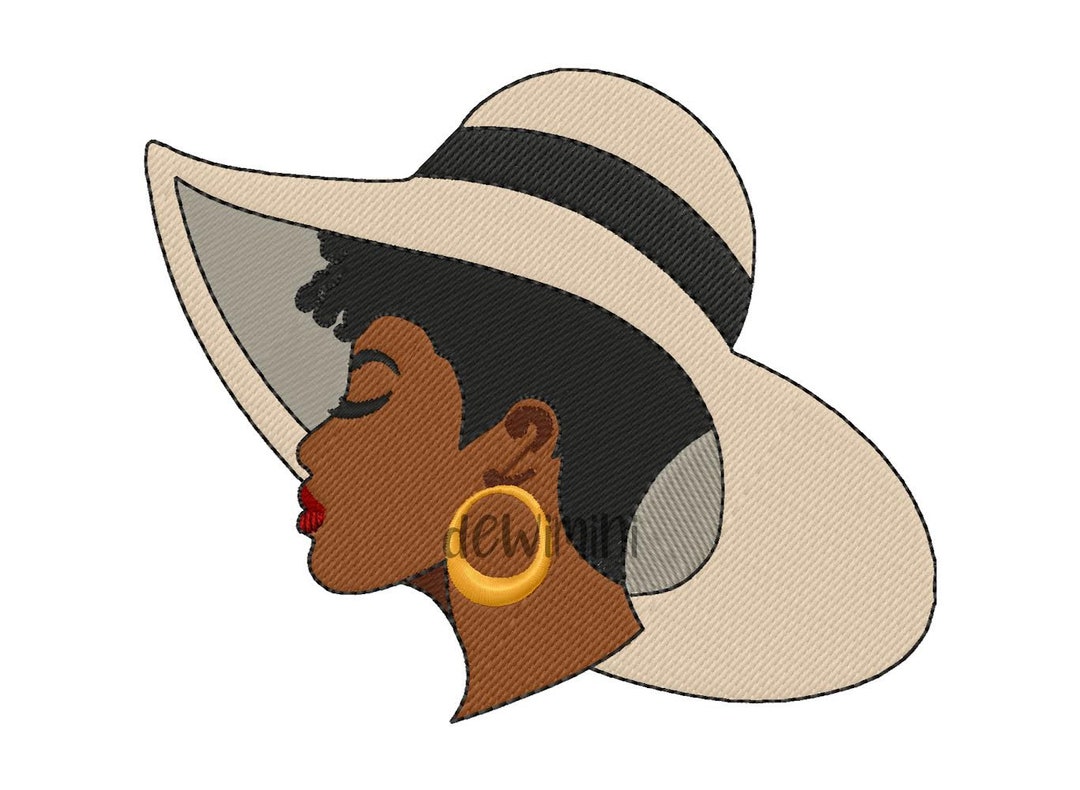 Afro Hat Woman Face Embroidery Design, African Woman in Hat Embroidery