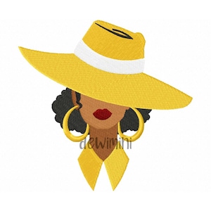 Afro sister glamour embroidery design, African Woman in Hat Embroidery Design, Machine Embroidery Design, 4 Sizes, Instant Download