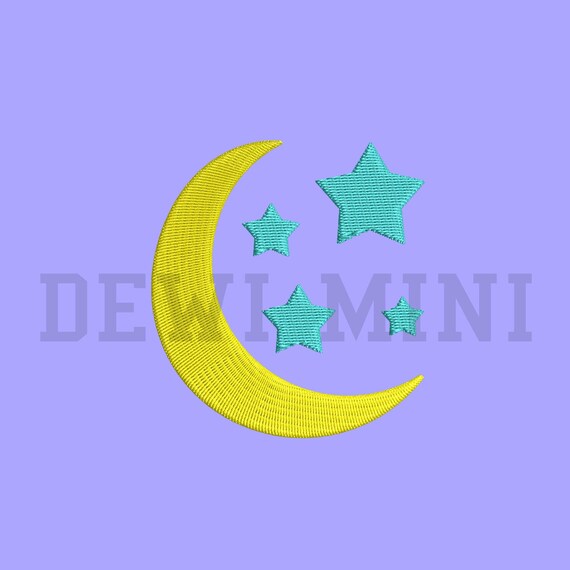 月と星の刺繍デザイン、星空のシルエット（ミシン刺繍） - Etsy 日本