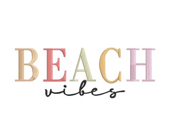 Beach Vibes Vintage Embroidery Design, Summer Embroidery Design, 5 Sizes, Instant Download