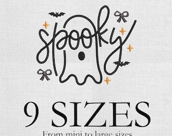 Spooky Ghost Embroidery Design, mini spooky embroidery, Cute Halloween embroidery, Ghost Word Art with Bats and Bows, Fun Fall Embroidery