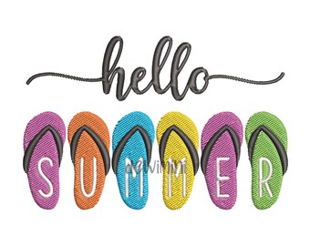 Hello Summer Flip Flops Embroidery Design, Machine Embroidery (Digital Download)