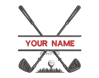 Golf stick split name embroidery design, Golf  Embroidery Design, Sport Embroidery Design, 4 Sizes
