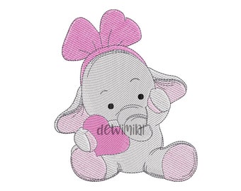 cute Elephant embroidery designs, Baby girl embroidery, Animal embroidery design, 5 Size