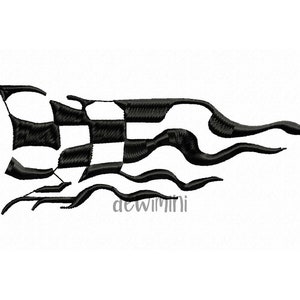 Peut inclure: Drapeau à damier noir et blanc avec un motif de flamme. Le drapeau flotte au vent.