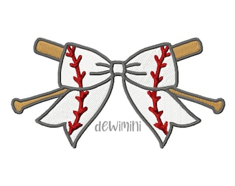 Baseball bats with Bow Embroidery Design, Sport Embroidery Design, Machine Embroidery Design, Instant Download, 5 Sizes