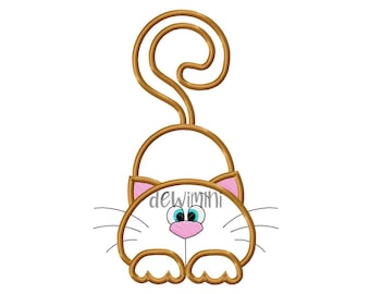 猫のアップリケ刺繍デザイン、ペットの刺繍ファイル、女の子の赤ちゃんの刺繍、5サイズ