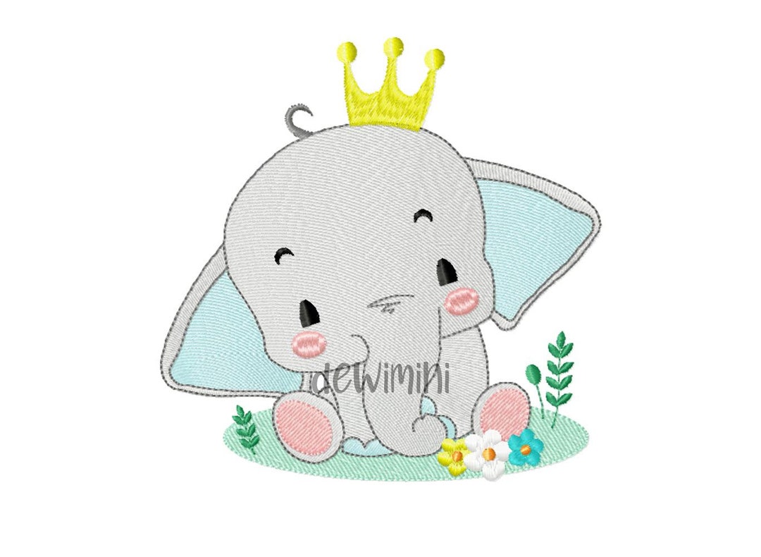 Cute King Elephant Embroidery Designs, Elephant Embroidery Designs