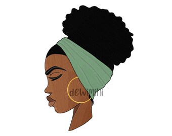 Diseño de bordado de mujer afro, diseño de bordado de cara de mujer afro, diseño de bordado de mujer africana en sombrero, diseño de bordado de máquina, 5 tamaños