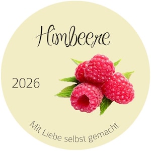 Himbeere Marmelade Etiketten - Laserdruck, Durchmesser 4 cm oder 5 cm, Personalisierbar