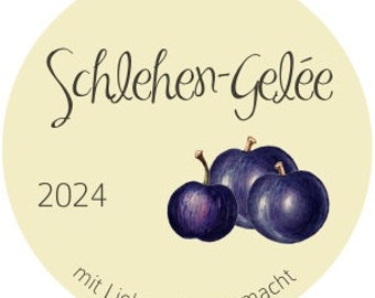 Schlehen-Gelée Marmelade Etiketten - Laserdruck, fertig ausgestanzt, Durchmesser 5 cm