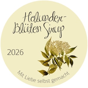 Holunderblüten Sirup Etiketten - Laserdruck, Durchmesser 4 cm oder 5 cm oder 7,5 cm, Personalisierbar