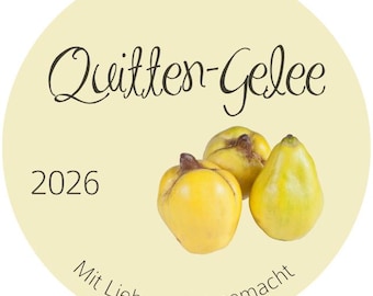Quittengelee Marmelade Etiketten - Laserdruck, Durchmesser 4 cm oder 5 cm, Personalisierbar