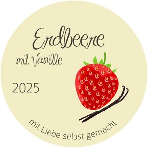 Strawberry with Vanilla Jam Labels - Laser Printing, Diameter 4 cm or 5 cm, Personalizable